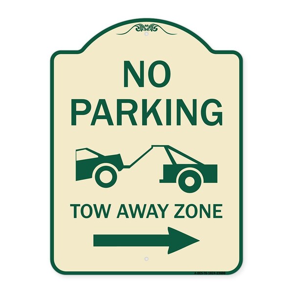 No Parking Tow-Away Zone W/ Right Arrow Heavy-Gauge Aluminum Sign, 24" x 18", TG-1824-23606
